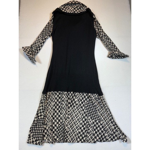 DFA New York Sweater Dress Medium Black Houndstooth Career Modest Knit - Picture 2 of 3